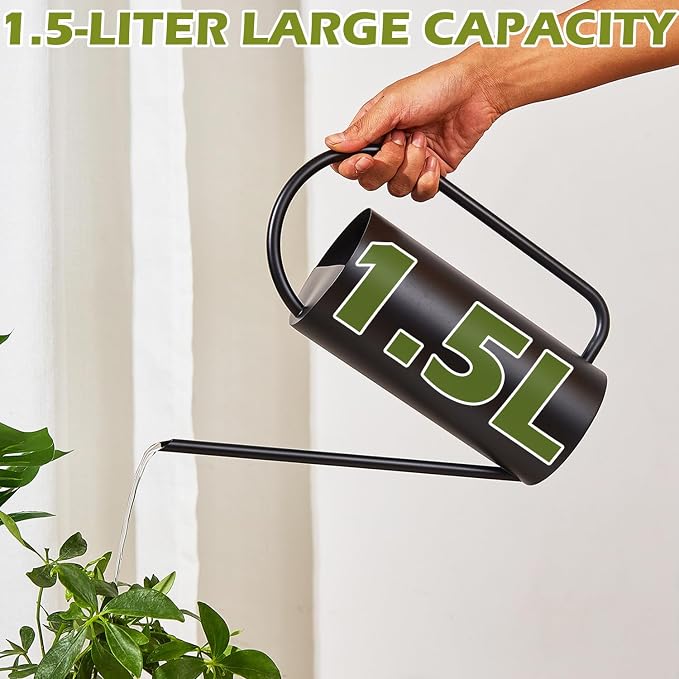 Watering Can Outdoor, 50 oz/1.5L Watering Can with Long Spout and Handle, Stainless Steel Garden Watering Pot for Outdoor and Indoor Plants