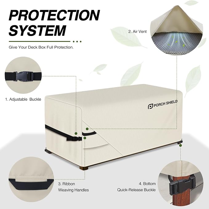 Porch Shield Patio Deck Box Storage Cover - 600D Outdoor Waterproof Cover for 150-230 Gallon Box Tear Resistant Rectangular Fire Pit Table Covers 61 x 28 x28 inch Beige