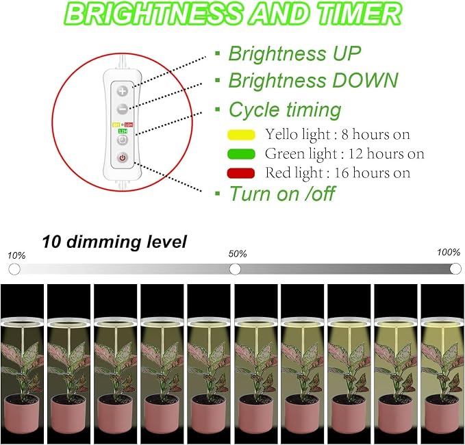 Yadoker 144 LEDs Plant Grow Light for Indoor Plant,Walnut Wood Grain Aluminum LED Grow Light with Black Base, Height Adjustable,6.3" Aluminum Housing,Automatic Timer with 8/12/16 Hours,2 Pack