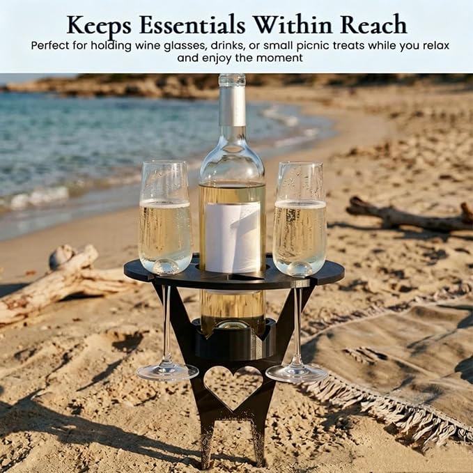 Foldable Wine Table Outdoor, Portable Mini Wooden Picnic Table Wine Glass Holder for Beach BBQ Camping Yard Lawn Party