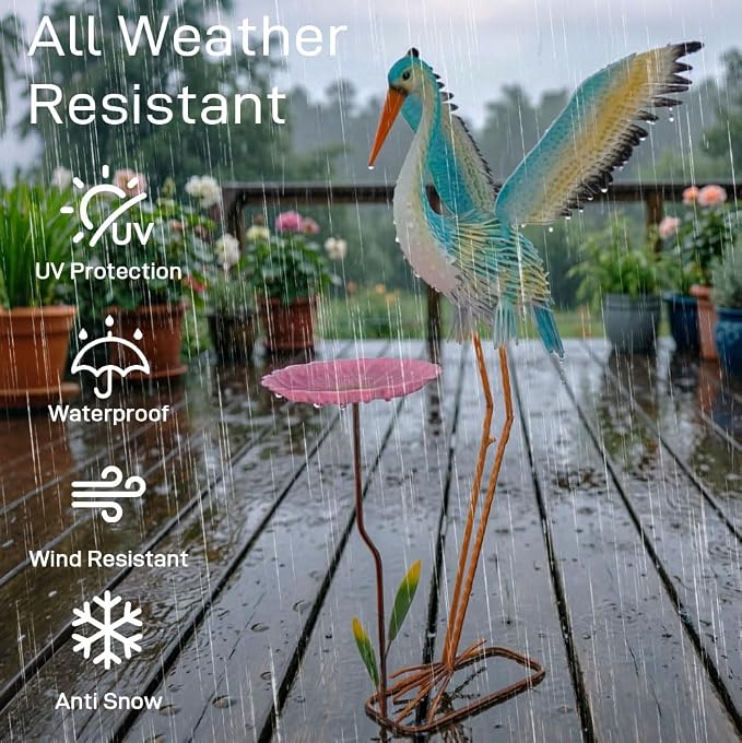 39" Garden Statue Extra Large Heron Sculpture | Metal Yard Art Lawn Ornament Outdoor Decor Backyard Pond Porch Patio Landscape 3 U Stakes Windproof Bird Lover Gift