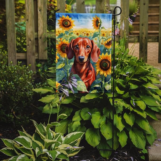 Caroline's Treasures DAC6065GF Dachshund in Sunflowers Garden Flag Mailbox Flag Decorative Yard Flag Banner Outside Patio Artwork Yard Flower Beds, Garden Size, Multicolor