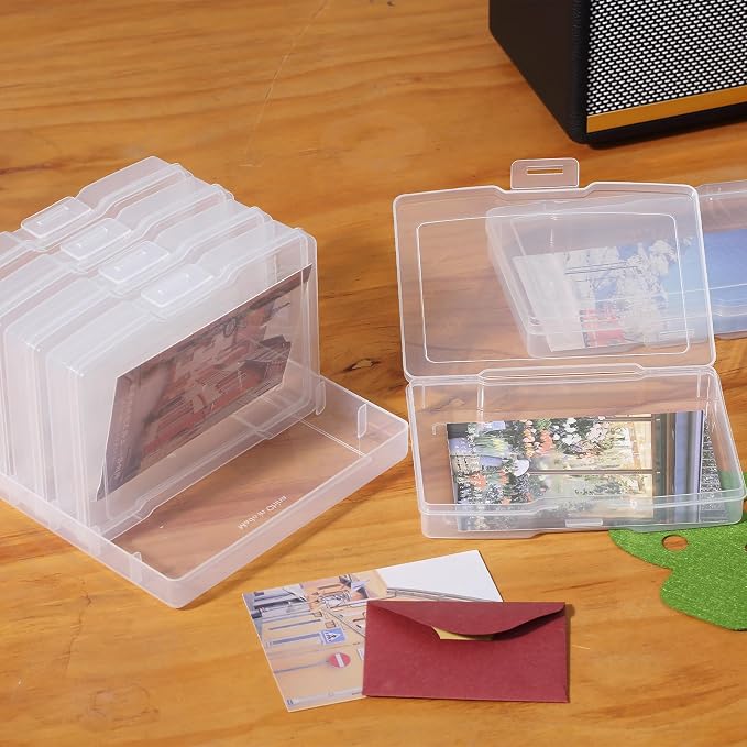 novelinks 6 Pcs 4"x6" Plastic Photo Storage Boxes with Tray (Clear 1Pack) | Photo Organizers and Storage, Task Boxes for Special Education, Flash Card Holder, 4x6 Index Card Holder, Picture Boxes