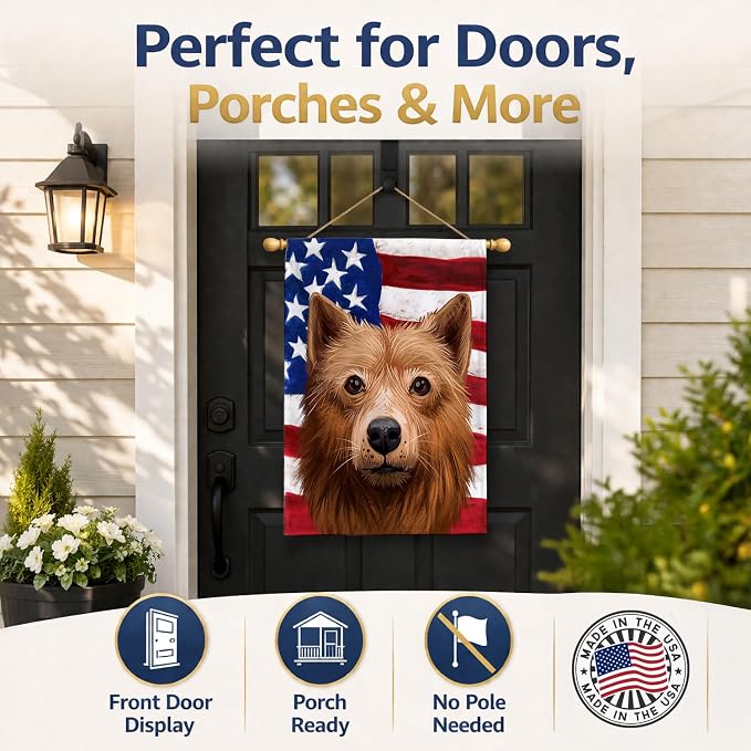 Caroline's Treasures CK6525CHF Finnish Spitz Dog American Flag House Flag Large Porch Sleeve Pole Decorative Outside Yard Banner Artwork Wall Hanging, Polyester, House Size, Multicolor