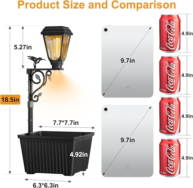 btfarm 1 Pack 18.5" H Small Solar Lamp Post with Planter Dual-Sided Lighting, 2 in 1 Flower Pots Wall Mount/Freestanding, Waterproof Decorative Planter Lamp for Porch Garden Front Door, Warm White