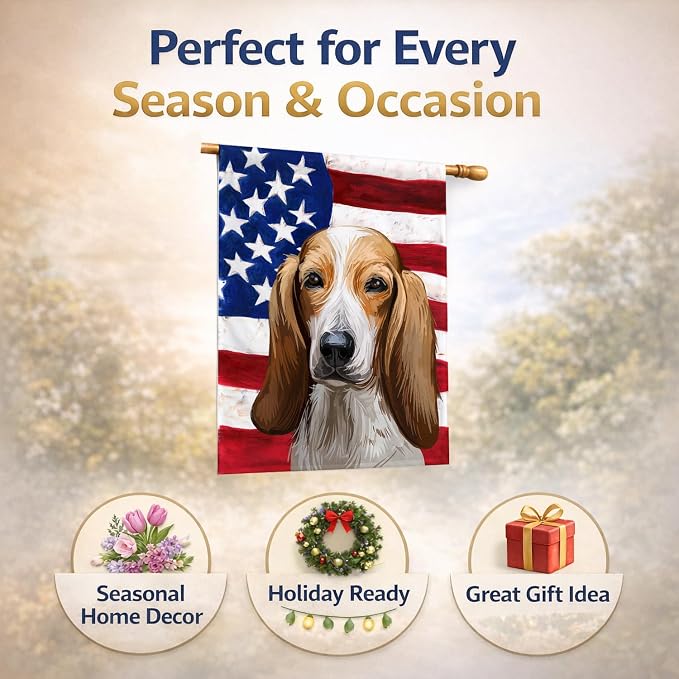 Caroline's Treasures CK6684CHF Colombian Fino Hound Dog American Flag House Flag Large Porch Sleeve Pole Decorative Outside Yard Banner Artwork Wall Hanging, Polyester, House Size, Multicolor