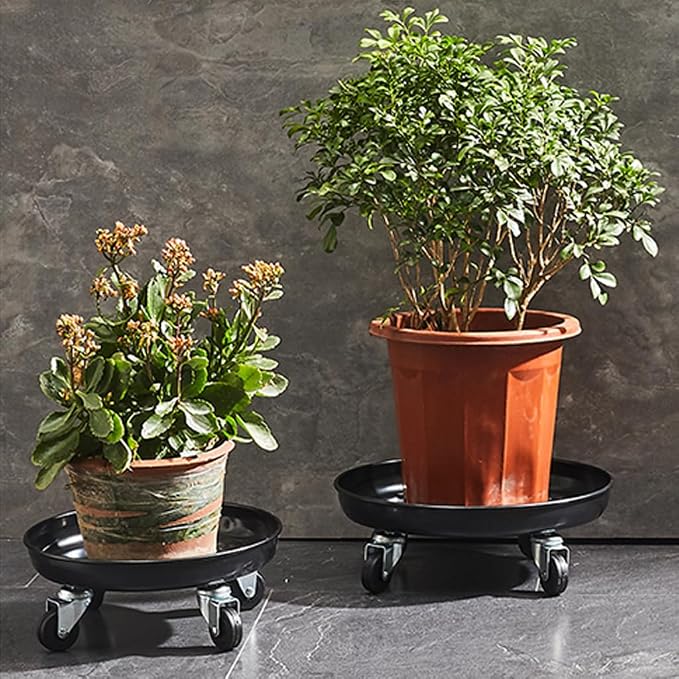 12" Heavy Duty Plant Dolly with Wheels, 200lbs Metal Rolling Plant Stand with Casters, Round Wheeled Planter Caddy Roller Base Carry Potted Tree Flower Pot for Indoor Outdoor Garden, 3 Pack, Black