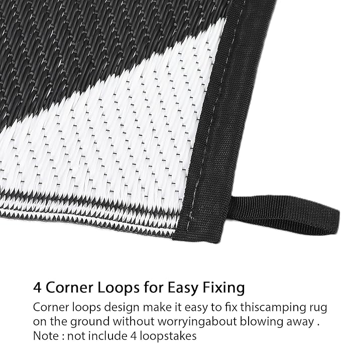 Garvee 9x12 Outdoor Rug for Patio Plastic Straw Rug Waterproof Reversible Mat Lightweight Foldable Carpet Easy Clean Large Rugs for Patio Porch Backyard Camping RV Beach Balcony Deck Checkered White