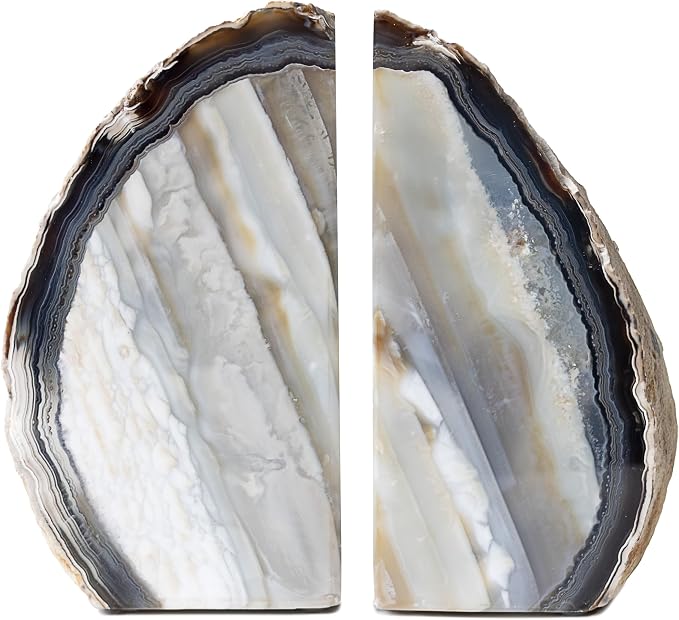 Nature's Decorations Natural Agate Bookends - A-Quality Medium Heavy Duty Geode, Earth Tone & Boho Decor, Unique Crystal Gift, 1 Pair (3-4 lbs)