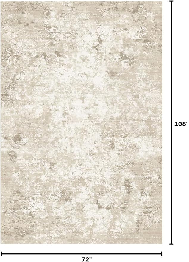 Toneed Washable 6x9 Beige Area Rug with Non-Slip Backing for Living Room | Abstract Modern Rugs, Soft Low Pile Carpet for Bedroom Kitchen Dining Room Nursery Indoor Floor Office Home Decor