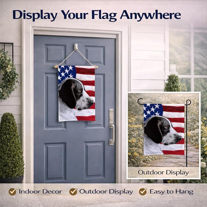 Caroline's Treasures CK6457GF Braque d'Auvergne Dog American Flag Garden Flag Mailbox Flag Decorative Yard Flag Banner Outside Patio Artwork Yard Flower Beds, Garden Size, Multicolor