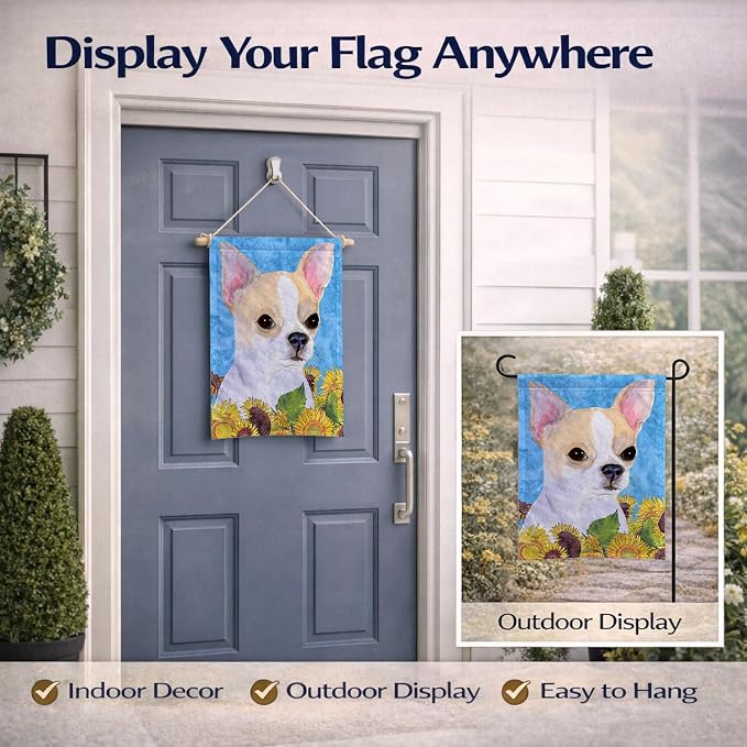Caroline's Treasures SS4243GF Chihuahua in Summer Flowers Garden Flag Mailbox Flag Decorative Yard Flag Banner Outside Patio Artwork Yard Flower Beds, Garden Size, Multicolor