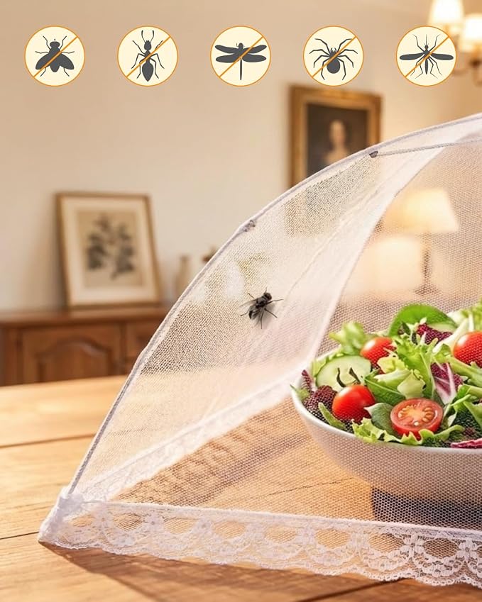Anpro Food Covers for Outdoors- 2 Extra Large (40"x25") + 6 Large (17"x17") Pop-Up Mesh Food Tents, Collapsible Reusable Bug-Proof Nets for Picnics, BBQs & Camping, Stainless Steel Frame