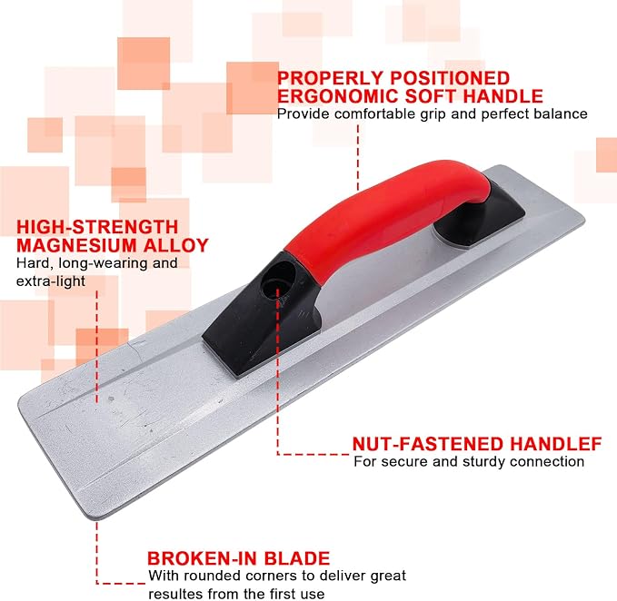 Magnesium Hand Float, 16 x 3-2/5 Inch Beveled End Concrete Hand Float, Manual Concrete Magnesium Finishing Tool for Paving Surfaces