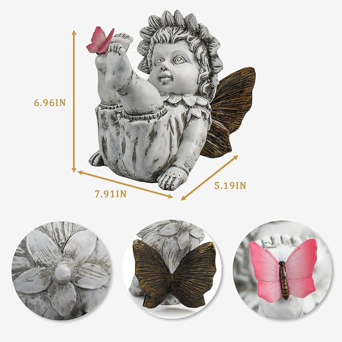 Suyorpe Fairies for Fairy Garden Solar Decor - Fairy Figurines Resin Outdoor Statues Ornaments with Light up Butterfly for Patio,Lawn,Yard,Porch,Outside Angel Gifts