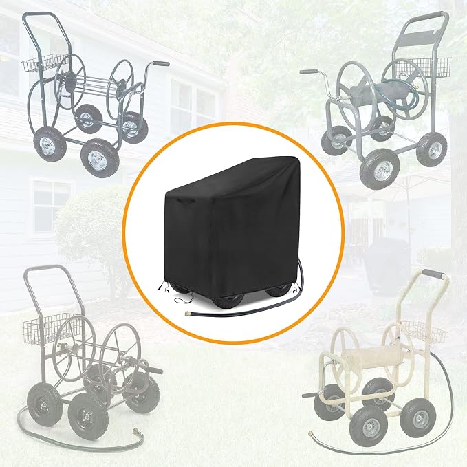 Garden Hose Reel Cart Cover, 600D Outdoor Hose Cart Covers for outside, Waterproof Hose Reel Cover, All Season Protection-30.3"L x26.3"Wx 35"H