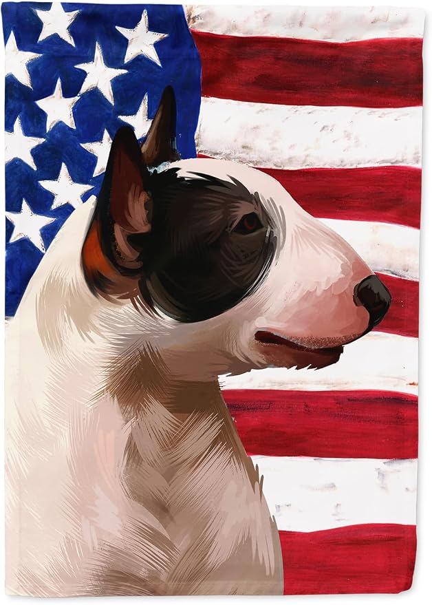 Caroline's Treasures CK6466CHF Bull Terrier Miniature American Flag House Flag Large Porch Sleeve Pole Decorative Outside Yard Banner Artwork Wall Hanging, Polyester, House Size, Multicolor