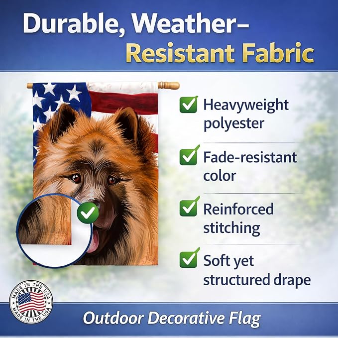 Caroline's Treasures CK6519CHF Eurasier Dog American Flag House Flag Large Porch Sleeve Pole Decorative Outside Yard Banner Artwork Wall Hanging, Polyester, House Size, Multicolor