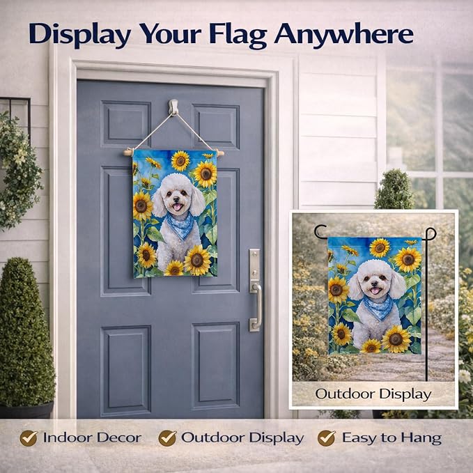 Caroline's Treasures DAC6141GF White Poodle in Sunflowers Garden Flag Mailbox Flag Decorative Yard Flag Banner Outside Patio Artwork Yard Flower Beds, Garden Size, Multicolor