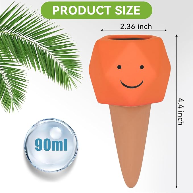 4 Pack Terracotta Self Watering Spikes, Automatic Plant Waterer Devices Continuous Moisture with Slow Release Plant Watering Globes Watering System Small Hexagonal