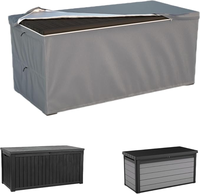 Deck Box Cover - Outdoor Storage Box Cover 150 Gallon, Heavy Duty 600D Oxford Cloth Water And Dust Resistant, Size 63 x 30 x 28 Inches Fits Most Patio Box.