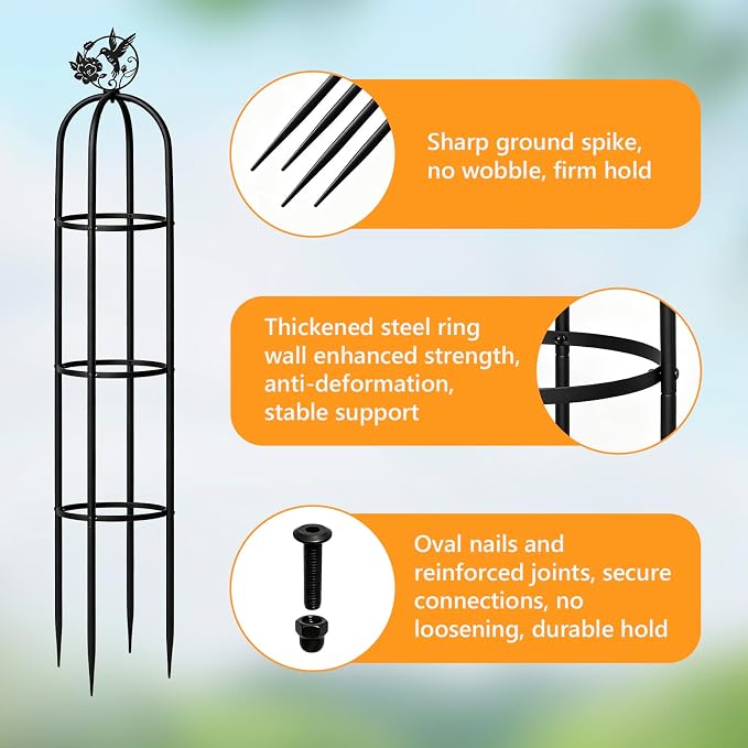 Elegant Outdoor Garden Trellis for Climbing Plants with All Premium Metal | Floral Bird Topper 5.9ft Tall, 7.7lbs Heavy Duty, Collapse Proof, Solid & Stable, for Outdoor Flower Vine Vegetable Support