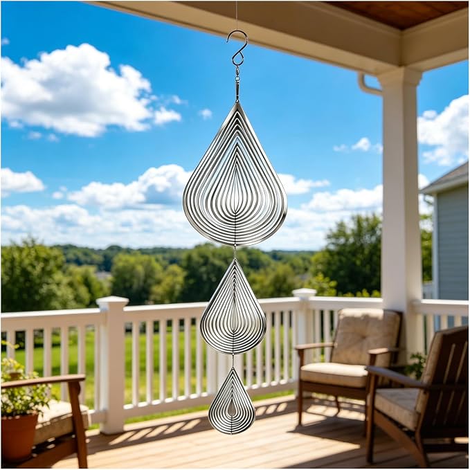 3D Water Drop Wind Spinners, Stainless Steel Hanging Reflective Spinner Set | Outdoor garden yard decor, bird deterrent, decorative gift for mom and women