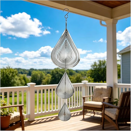 3D Water Drop Wind Spinners, Stainless Steel Hanging Reflective Spinner Set | Outdoor garden yard decor, bird deterrent, decorative gift for mom and women