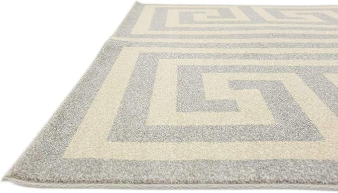 Unique Loom Athens Collection Classic Geometric Modern Border Design Area Rug (7' 0 x 10' 0 Rectangular, Gray/ Beige)
