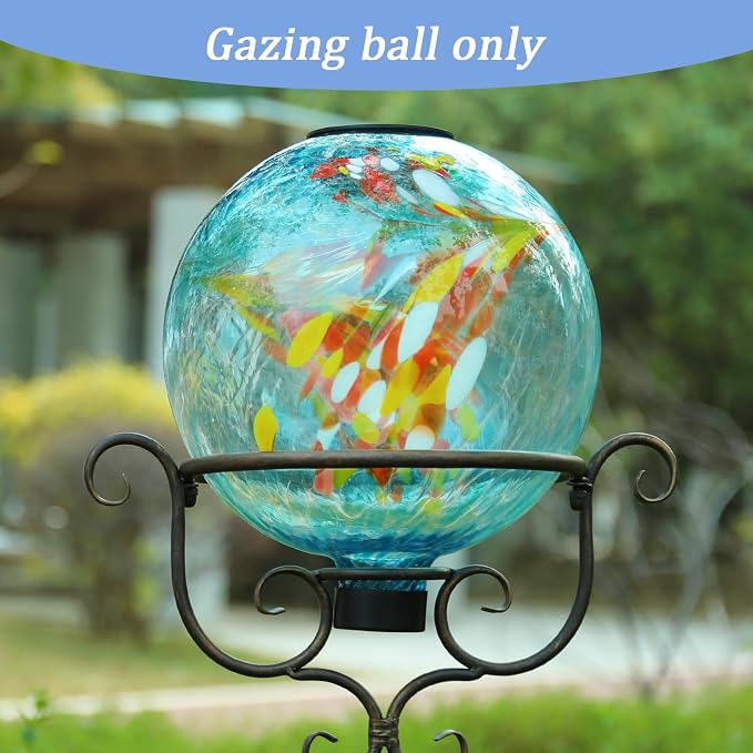 Solar Gazing Ball, 10" Glass Reflective Garden Globe for Outdoor Lawn Decor | Gazing Ball, Glass Solar Orb Gazing Ball Ornament for Garden Yard Home Table Outdoor Decoration, Blue