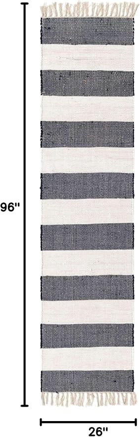 Unique Loom Chindi Rag Collection Area Rug - Striped (2' 2" x 8' Runner, Navy Blue/ Ivory)