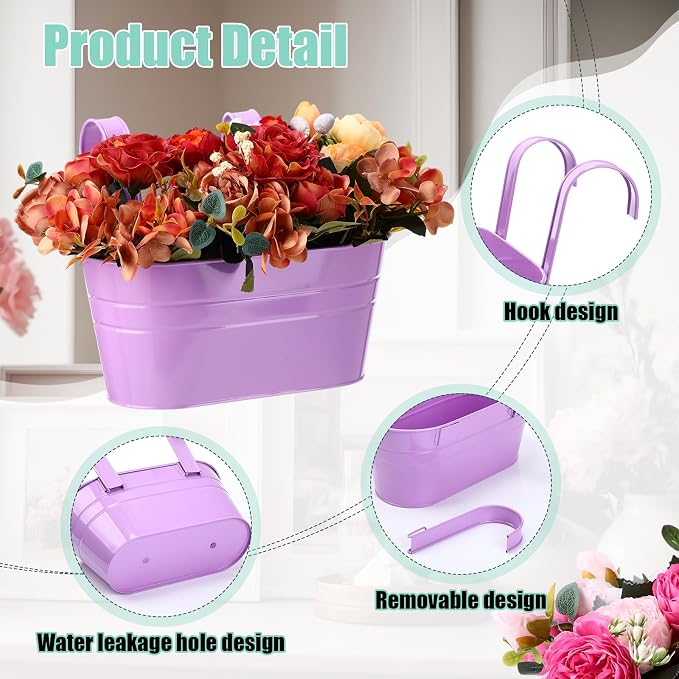 12 Pack Hanging Flower Pot Colorful Metal Iron Bucket Fence Hanging Planters with Detachable Hook Bucket Flower Holder for Railing Balcony Garden Yard Spring Decor (10.6X 5.5 x 4.7 in,Round)