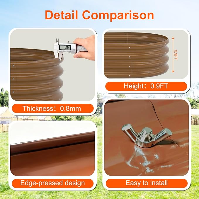 Rakukiri Raised Garden Bed Outdoor, GRS Certified Recycled Metal Planter Box 2 Sets, 4FT Galvanized Oval Herb Garden Kit, Bottomless Large Garden Beds for Vegetables Flowers, Rust-Resistant Brown