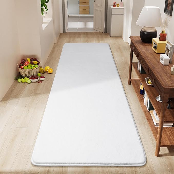 Amearea Modern Soft Hallway Runner Rug, 2x6 Feet White Washable Runner Rugs | Fluffy Bedroom Bedside Rugs, Indoor Non Slip Memory Foam Rug Carpet for Hallway Entrance Kitchen Living Room Decor