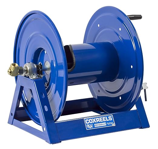 Coxreels 1125-4-200 Hand Crank Steel Hose Reel, 1125 Series - ½" x 200', 3,000 PSI - Heavy Duty All Welded Steel A Frame - Adjustable Tension Break – Made in The USA, Blue