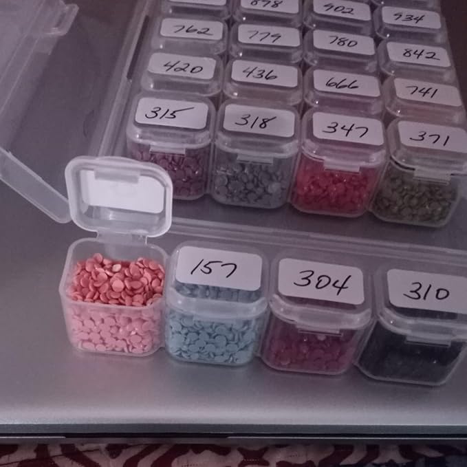 KINJOEK 12 Pack 28 Grids Diamond Paint Storage Boxes, 336 Slots Plastic Bead Organizer Containers with Labels, Movable Dividers Diamond Bead Painting Art Case for Cross Stitch Accessories Supplies