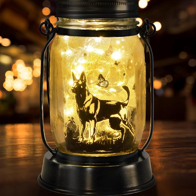 kyoryuger Belgian Malinois Dog Gifts for Women/Men Belgian Malinois Solar Lanterns Birthday Dog Lovers Lantern Pet Loss Dog Memorial Lights Solar Garden Decor Yard, Patio,Backyard,Porch Torches Light