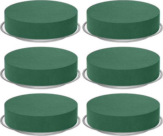 Threlaco 6 Sets Round Floral Foam and Clear Plastic Saucer Plant Drip Tray Floral Flower Dish Green Foam for Artificial Flowers Wedding Home Party Decoration (7.5 Inches)