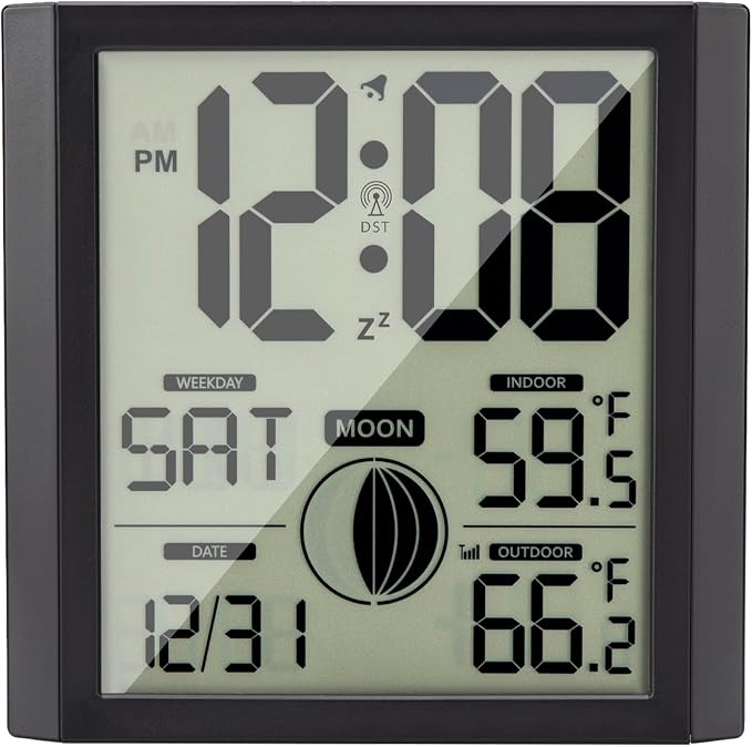 Atomic Wall Clock with Indoor/Outdoor Temp Large Number Display | Wall Clock Battery Operated, Alarm Clock,Silent,Analog,Modern,Digital,for Bedroom Dementia Seniors Desk Office Kitchen