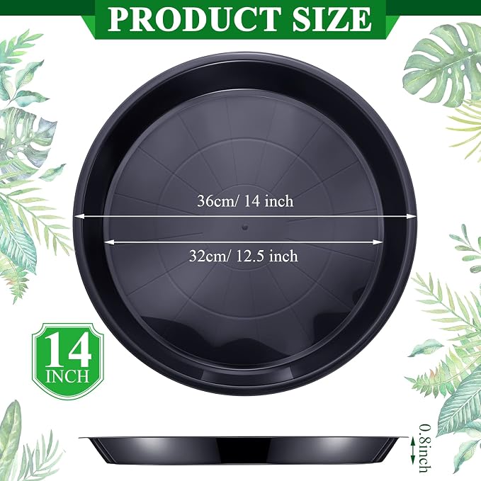 Sawysine 30 Pack Plastic Plant Saucer Round Drip Trays Black Flower Pot Saucers Thick Plant Dish Sturdy Water Tray Heavy Drainage Potted Container for Indoor Outdoor Garden (14 Inches)