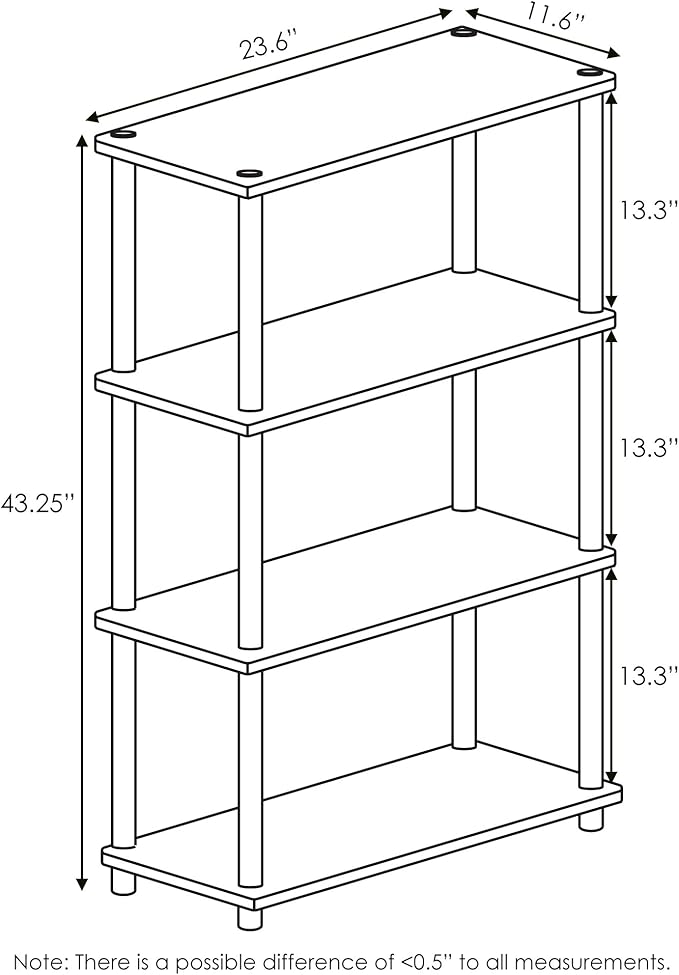 Furinno Turn-N-Tube 4-Tier Multipurpose Shelf Display Rack, Round Tubes, Columbia Walnut/Black