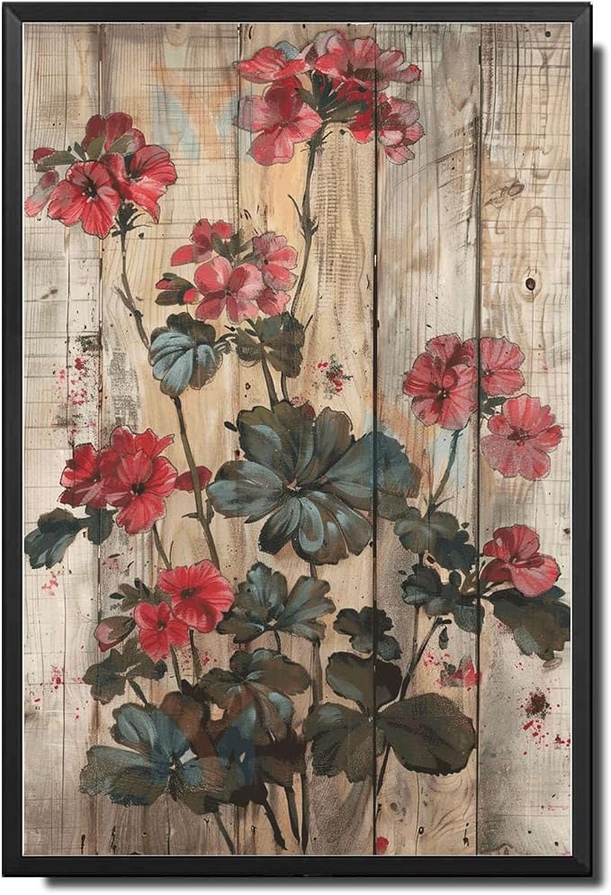 Metal Sign Tin Sign Vintage Rustic Garden Pelargoniums Tin Sign for Vintage Shabby Chic Gardens and Distressed Wood Funny Bathroom Wall Decor for Room 6×8 Inches with Metal Frame