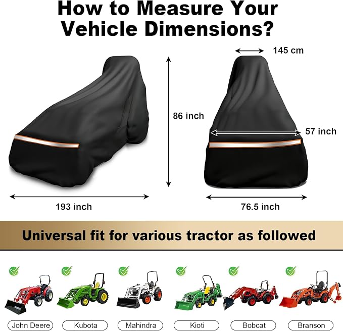 Tractor Cover,Tractor Covers Waterproof Heavy Duty with Storage Bag(189L x 76 W x 86 H in)，600D Oxford Cloth Waterproof Universal Cover,UV Protection, Dustproof-All Weather Protection