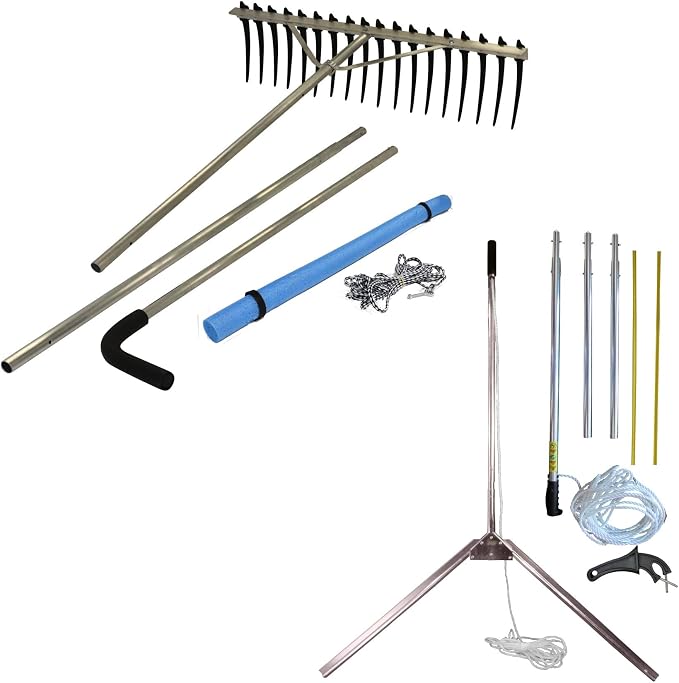 Lake Weed Cleanup Kit Aquatic Lake & Pond Weed Cutter 49" Razor Sharp Aquatic Lake Weed Cutter and RakeZilla Heavy Duty Lake Rake with Long Tines - Beach/Shoreline Cleaning Package