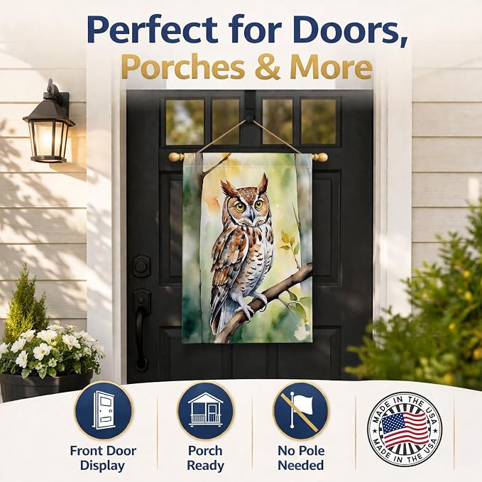 Caroline's Treasures Eastern Screech Owl House Flag Large Porch Sleeve Pole Decorative Outside Yard Banner Artwork Wall Hanging, Polyester, House Size, Multicolor