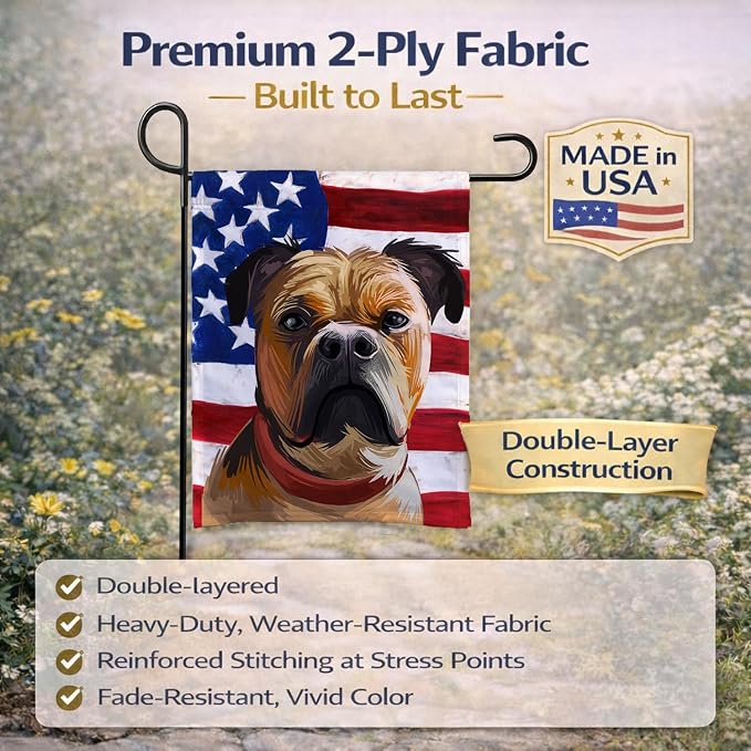 Caroline's Treasures CK6641GF Perro de Presa Mallorquin American Flag Garden Flag Mailbox Flag Decorative Yard Flag Banner Outside Patio Artwork Yard Flower Beds, Garden Size, Multicolor