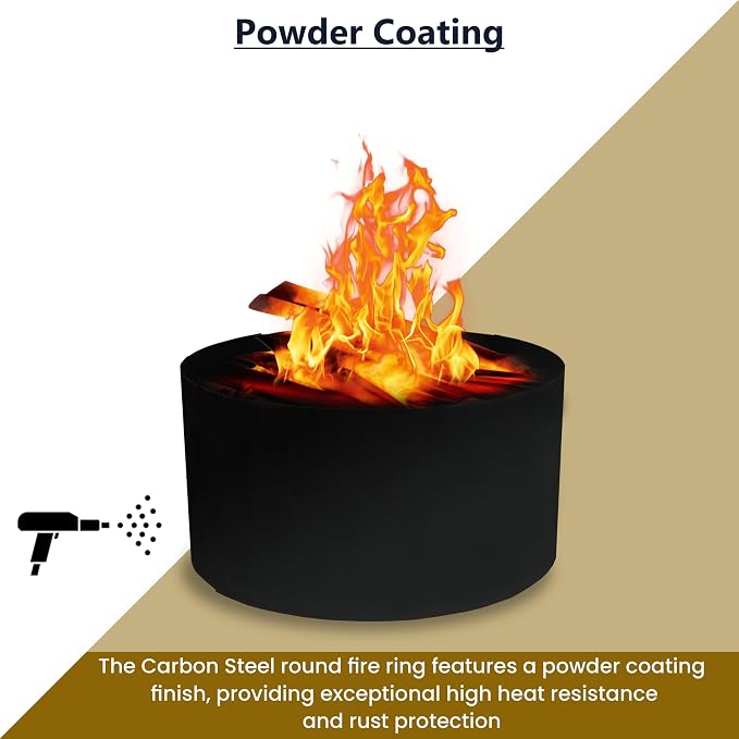 FEBTECH - 36" No Bottom Fire Ring for Outside Fire Pit - 2MM Carbon Steel | Powder Coated Portable Fire Pit Ring Insert, DIY Fire Ring In or Above Ground for Patio, Garden & Outdoor Bonfire Use