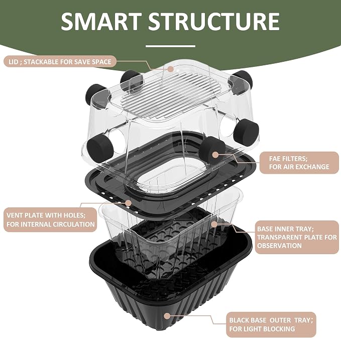 Mushroom Growing Kit, Monotub Stackable Grow Box, Fruiting Chamber with FAE Filters, Indoor Use, 12.6 x 12.6 x 6.3 inches, Clear and Black