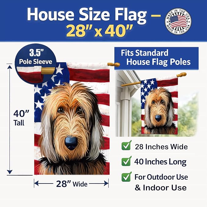 Caroline's Treasures CK6636CHF Otterhound Dog American Flag House Flag Large Porch Sleeve Pole Decorative Outside Yard Banner Artwork Wall Hanging, Polyester, House Size, Multicolor