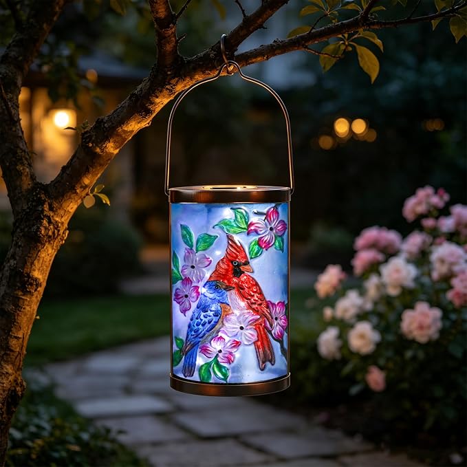 Hanging Solar Lantern Outdoor Bluebird Waterproof LED Cardinal Light Decorative Tabletop Lamp for Patio Garden Yard Decor